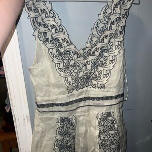 Anthropologie Cream and Black Embroidered Top